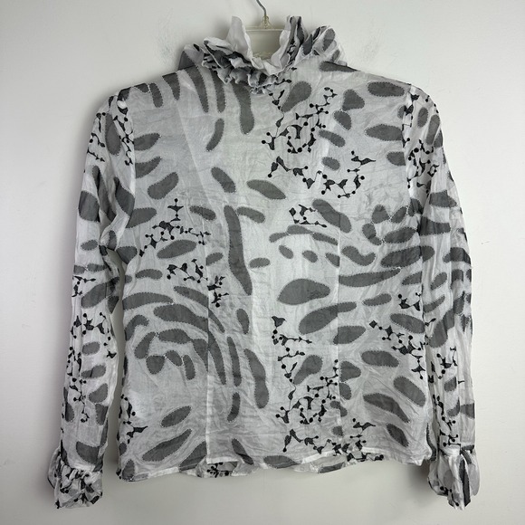 Samuel Dong Blouse Top Womens M Black Floral Silk Sheer Ruffled‎ Bell Whimsigoth - Picture 9 of 12